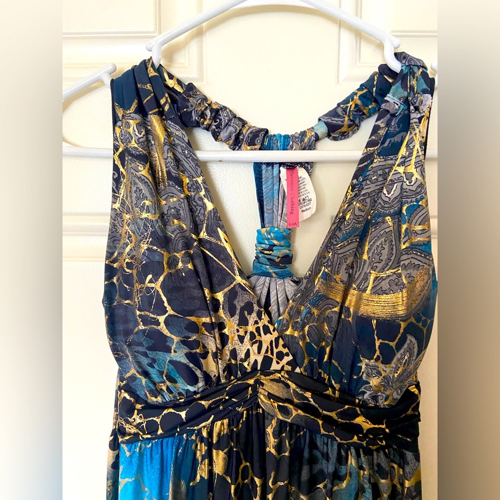 Gorgeous blue and gold maxi dress